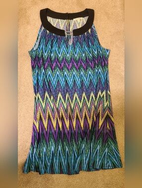 Studio Works Sleeveless Dress Women’s size XL Green BLUE Chevron EUC
